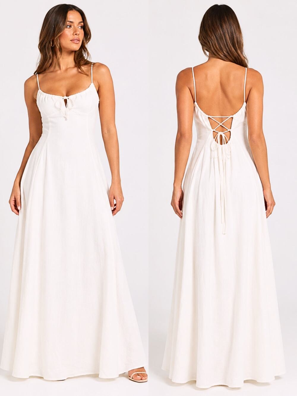 Showpo White Cotton Maxi Dress Lace Up Back Bridal Beach Wedding Vacation Sz 10